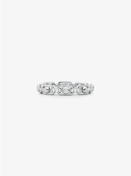 Astor Link Small Precious Metal-Plated Sterling Silver Pavé Chain Ring
