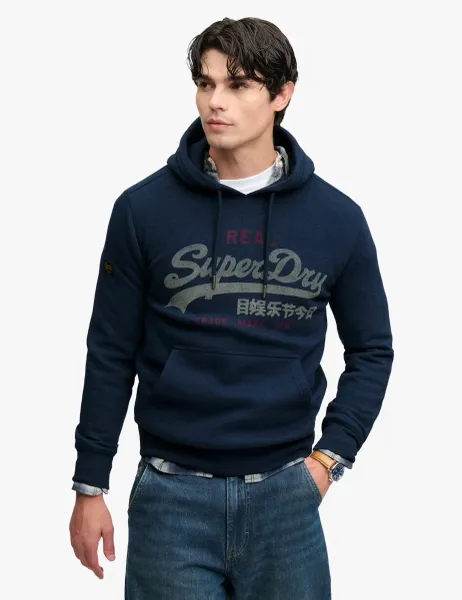 Superdry & Co Cotton Rich Logo Graphic Hoodie Blue