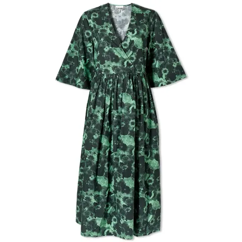 Printed Floral Midi Wrap Dress