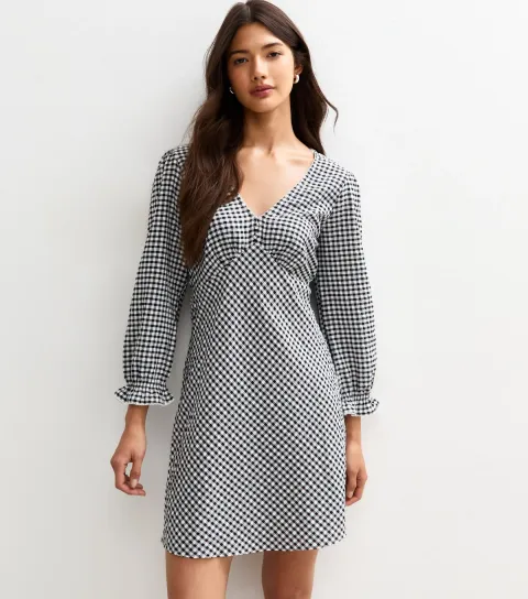 New Look Women's Black Gingham V-Neck Mini Dress