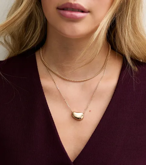 New Look Gold Tone 2 Layer Chain Dome Pendant Necklace