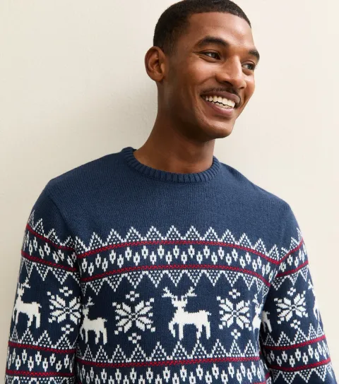 Men's Blue Reindeer Pattern Christmas Jumper