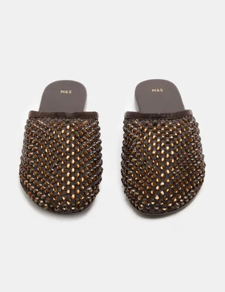Marks & Spencer Embellished Flat Mules Brown