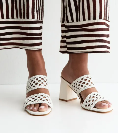 New Look Women's Brown Macrame Strap Block Heel Mules