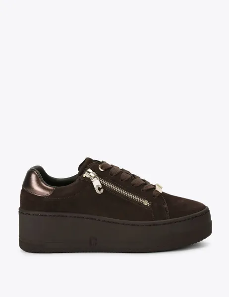 Carvela Suede Lace Up Zip Platform Trainers Brown