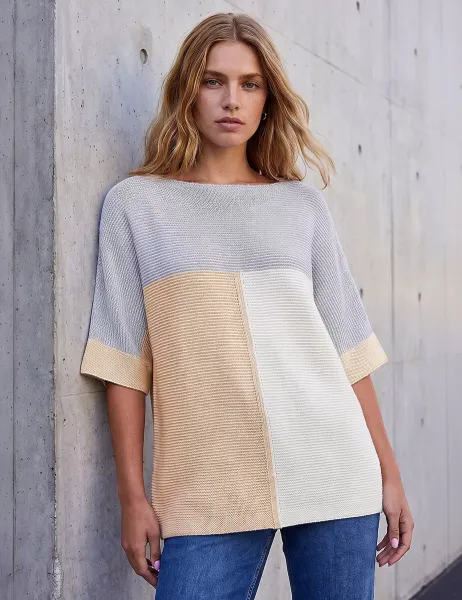 Roman Colour Block Jumper Light Grey Mix