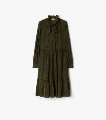 Foliage Silk Dress in Moat green