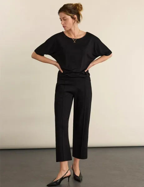 BAUKJEN Jersey Slash Neck Batwing Relaxed Top Black