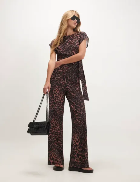 River Island Leopard Textured Tie Side Top Brown Mix