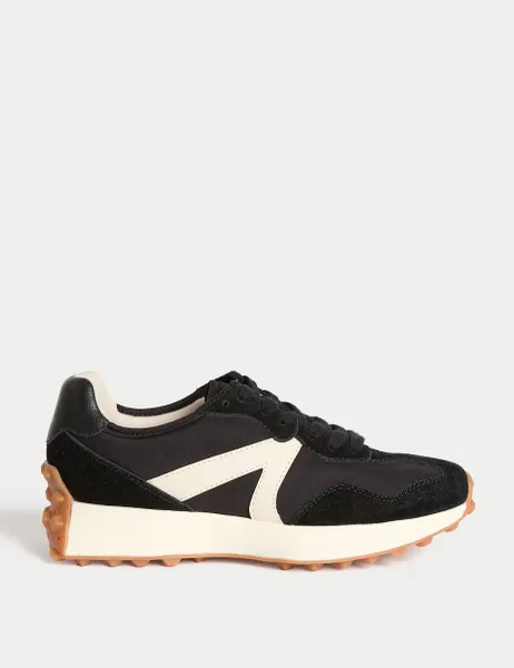 Marks & Spencer Leather Side Detail Trainers Black Mix