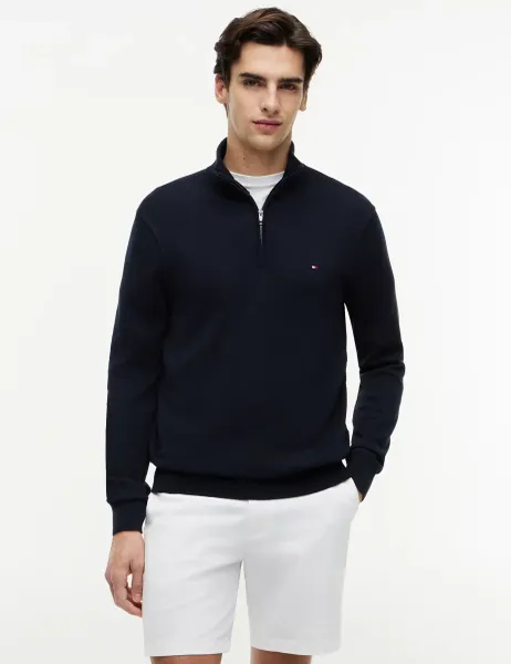 Tommy Hilfiger Pure Cotton Half Zip Jumper Navy