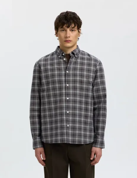 Brushed Cotton Checked Shirt Navy Mix