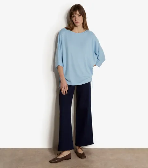 Women's Blue Batwing Sleeve Drawstring Hem Jumper