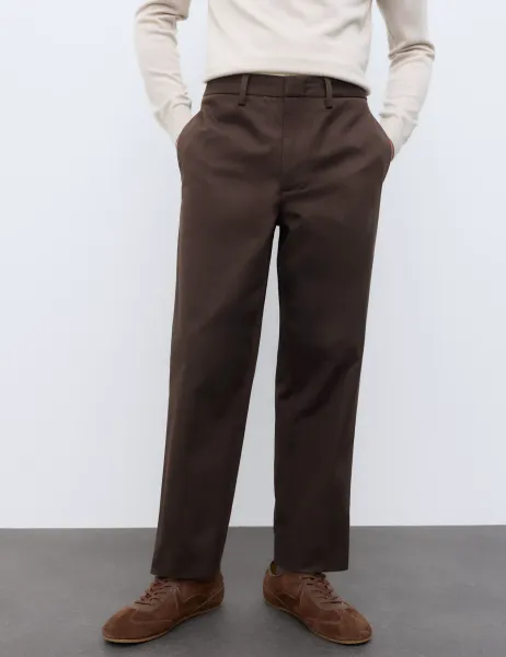 Autograph Cotton Rich Pleat Front Tapered Trousers Bitter Chocolate