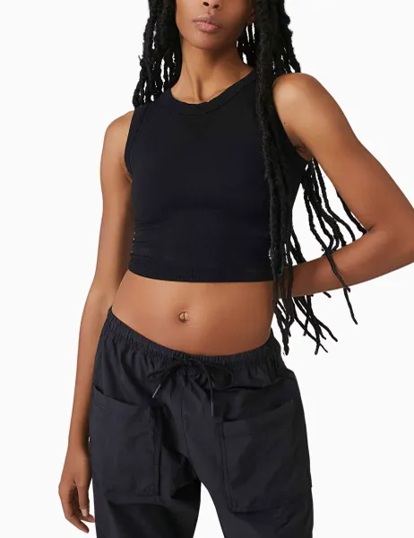 Free Throw Rib Crop Vest Top Black