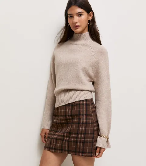 Women's Brown Brushed Check Pelmet Mini Skirt
