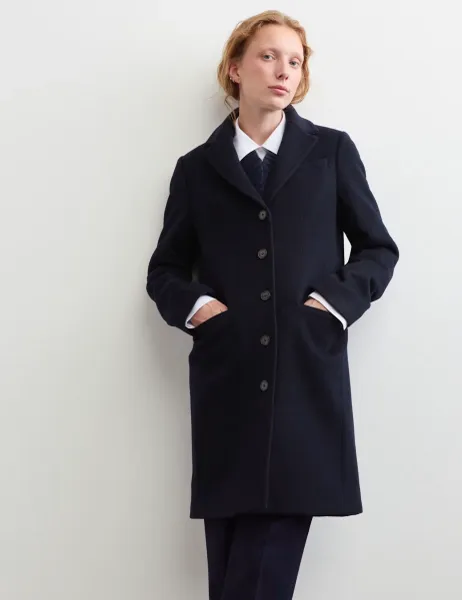 Jaeger Pure Wool Short Boyfriend Coat Navy
