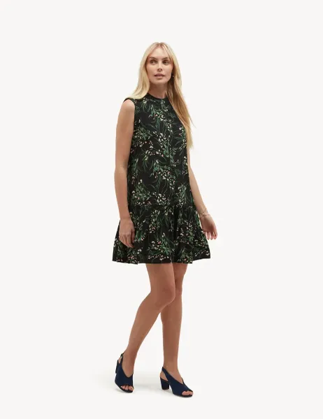 Hobbs Floral Button Through Mini Tiered Dress Blue Mix