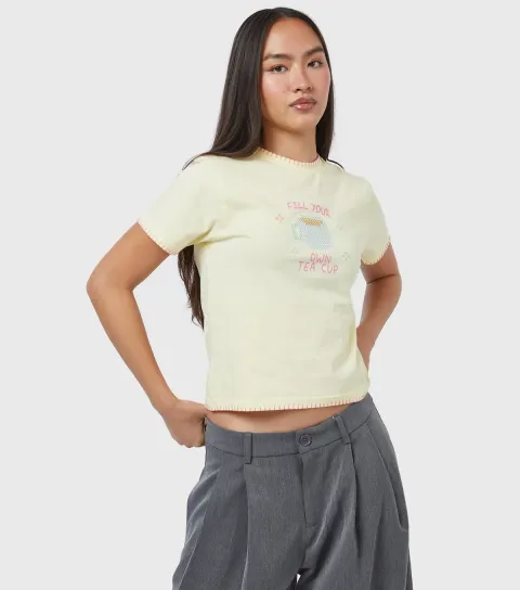 Women's Bright Yellow Fill Your Own Tea Cup Baby Tee T-shirt