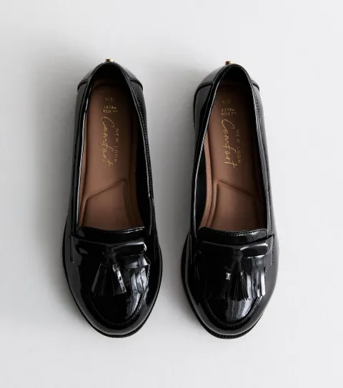 Women's Extra Wide Fit Black Patent Loafers