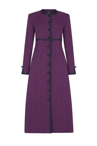Sienna Coat in Aubergine Wool Faille
