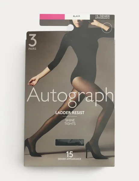 Autograph 3pk 15 Denier Ladder Resist Tights Black