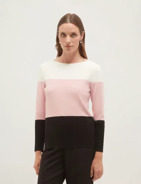 Hobbs Colour Block Crew Neck Jumper Pink Mix