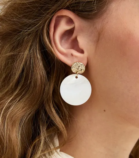 Gold Shell Circle Drop Earrings