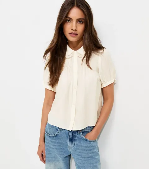 Women's Cream Lace Trim Frill Shirt