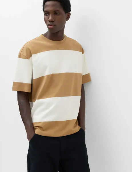 Marks & Spencer Ultimate Oversized Striped T-Shirt Butterscotch