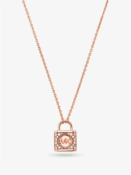 Precious Metal-Plated Sterling Silver Pavé Lock Necklace