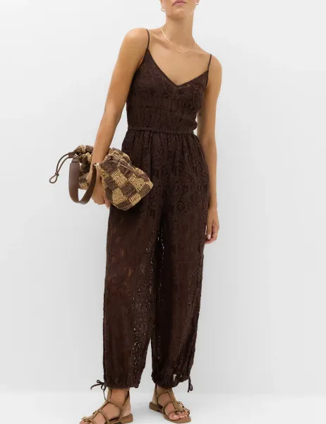 Marks & Spencer Cotton Rich Lace Balloon Jumpsuit Peat