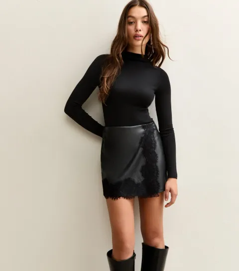 Women's Black High Cowl Neck Long Sleeve Body