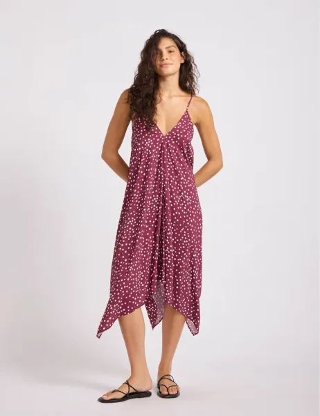 Seafolly Spot Print V-Neck Midi Beach Dress Burgundy Mix