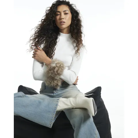 River Island Knit Faux Fur Cuff Jumper