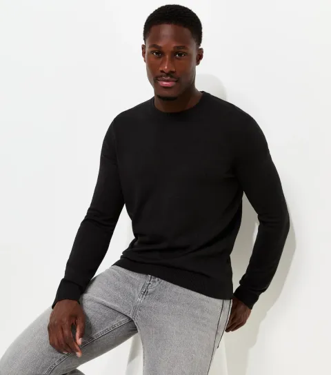 Men's Black Slim Fit Knitted Crew Neck Jumper