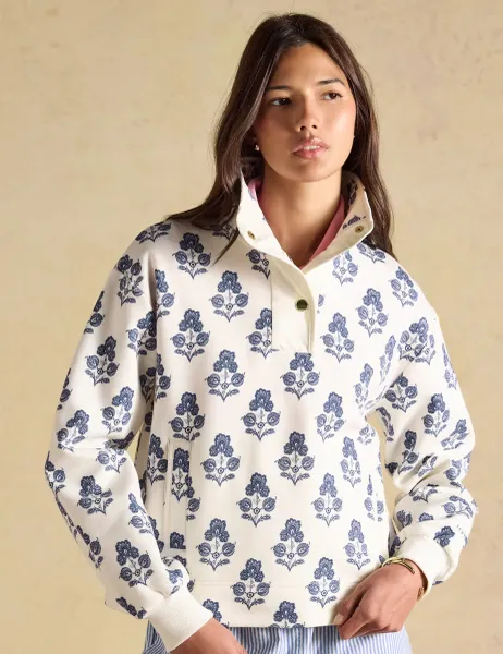 Joules Floral Funnel Neck Sweatshirt Cream Mix