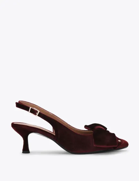 Kurt Geiger Velvet Bow Kitten Heel Slingback Shoes Red