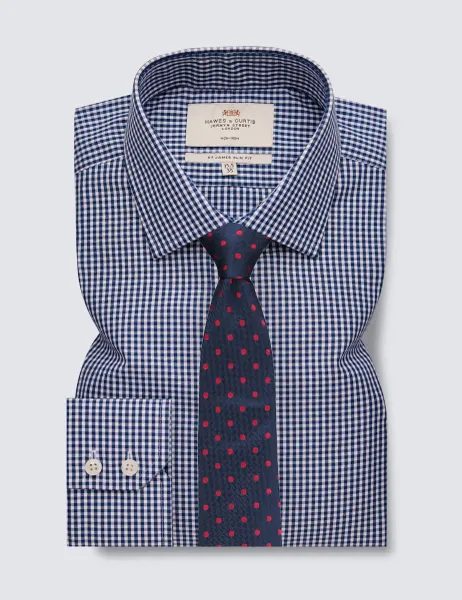 Hawes & Curtis Slim Fit Pure Cotton Check Shirt Navy Mix