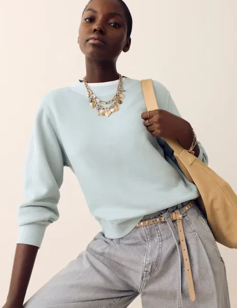 Per Una Cotton Rich Garment Dye Sweatshirt Soft Turquoise