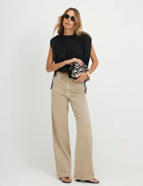 River Island Relaxed Mid Rise Straight Leg Jeans Beige
