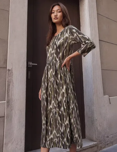 Roman Printed Midi Dress Green Mix