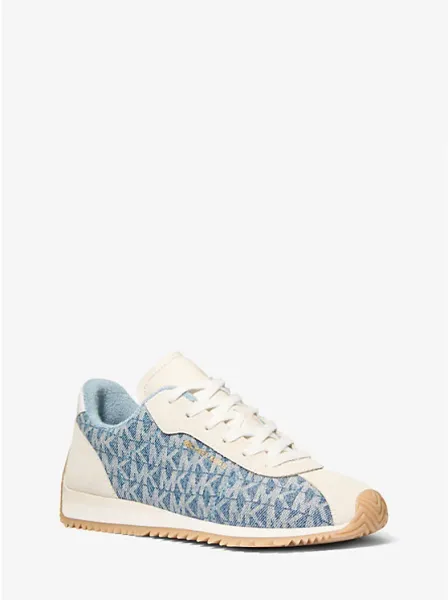 Rhodes Signature Logo Print Denim and Leather Trainer