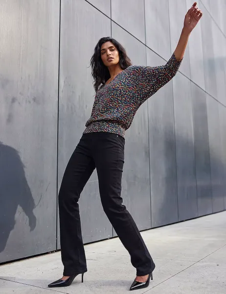 Roman Printed V-Neck Bubble Hem Top