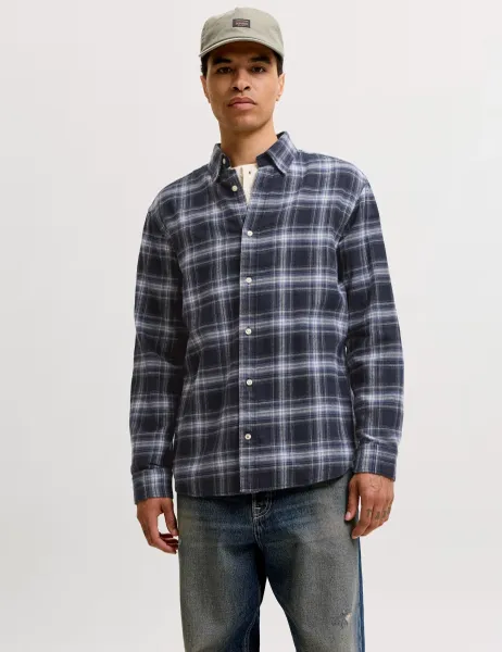 Jack & Jones Pure Cotton Checked Shirt Navy Mix