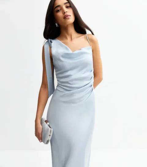 Women's Light Blue One Shoulder Midi Dress
