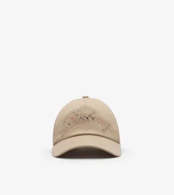 Check Cursive Logo Gabardine Baseball Cap in Honey beige