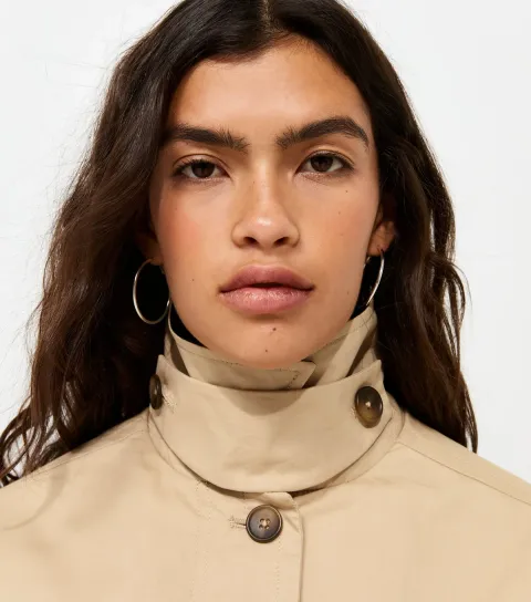 Women's Stone Contrast Trim Funnel Neck Barn Jacket