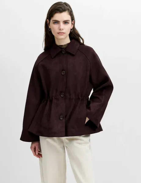French Connection Suedette Short Jacket Dark Brown