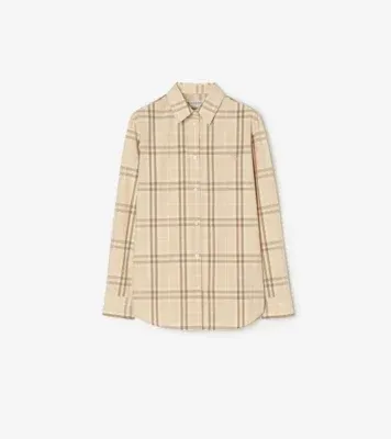 Classic Fit Check Cotton Shirt in Yarn beige